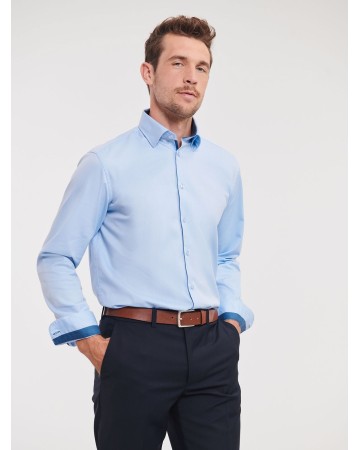 MEN'S LONG SLEEVE TAILORED CONTRAST HERRINGBONE SHIRT  JE964M
