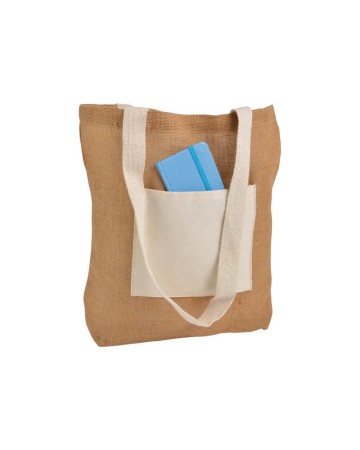 SHOPPER CON SOFFIETTO ALLA BASE IN JUTA CON MANICI E TASCA ESTERNA (18 X 15 CM) IN COTONE 09148