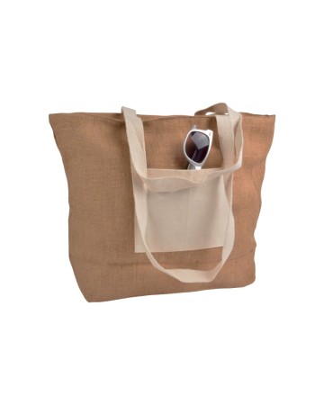 SHOPPER CON SOFFIETTO ALLA BASE IN JUTA CON MANICI E TASCA ESTERNA (18 X 15 CM) IN COTONE 09149