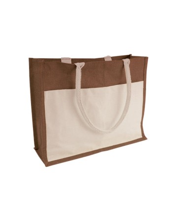 BORSA IN JUTA CON INTERNO IN PVC, SOFFIETTO, MANICI LUNGHI E TASCA ESTERNA 09150