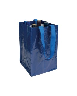 SHOPPER PORTA BOTTIGLIE (4 POSTI) IN PP LAMINATO 120 G/M2, MANICI CORTI A NASTRO