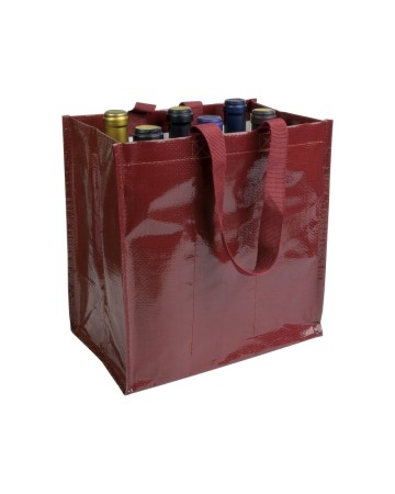SHOPPER PORTA BOTTIGLIE (6 POSTI) IN PP LAMINATO 120 G/M2, MANICI CORTI A NASTRO 15111