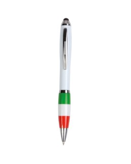 PENNA TWIST IN PLASTICA CON FUSTO BIANCO, IMPUGNATURA TRICOLORE E GOMMINO PER TOUCH SCREEN