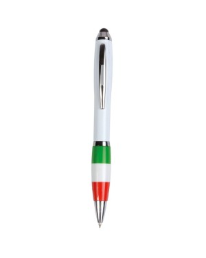 PENNA TWIST IN PLASTICA CON FUSTO BIANCO, IMPUGNATURA TRICOLORE E GOMMINO PER TOUCH SCREEN 15836