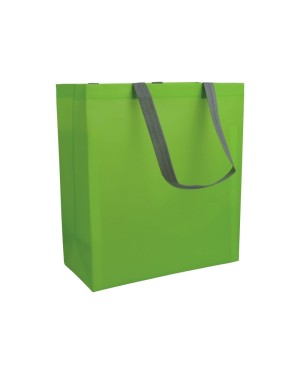 SHOPPER CON SOFFIETTO IN TNT LAMINATO 100 G/M2 TERMOSALDATO, MANICI LUNGHI