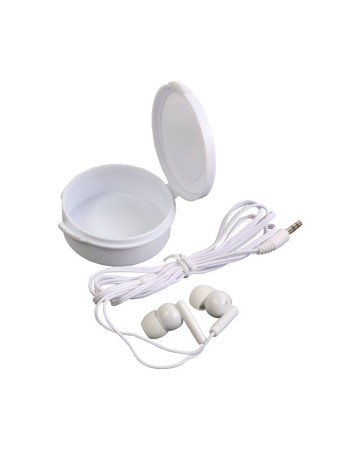 AURICOLARI STEREO IN EAR IN PLASTICA IN SCATOLA ROTONDA PERSONALIZZABILE. JACK 3,5 MM 16474