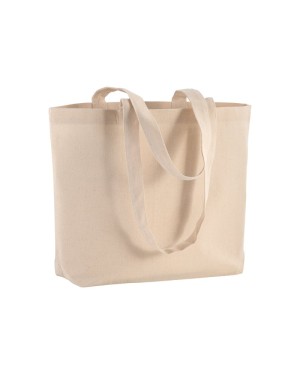 SHOPPER CON SOFFIETTO ALLA BASE IN COTONE 120 G/M2, MANICI LUNGHI