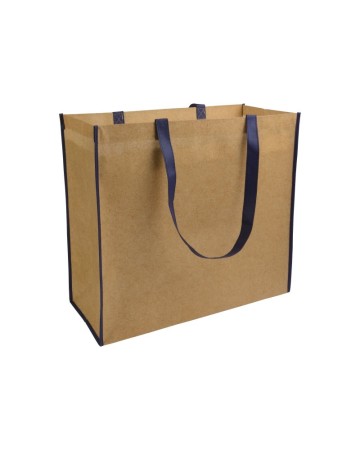 SHOPPER CON SOFFIETTO IN TNT LAMINATO, MANICI LUNGHI A NASTRO COLORATI 19113
