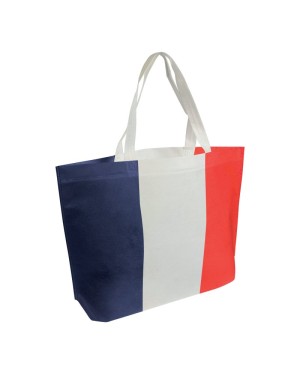 SHOPPER IN TNT TERMOSALDATO CON STAMPA TRICOLORE, SOFFIETTO ALLA BASE E MANICI LUNGHI 19133
