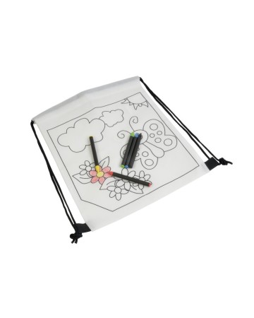 SET DI 5 PASTELLI A CERA COLORATI A SEZIONE CILINDRICA, IN MINI ZAINO COLORABILE IN TNT 19802