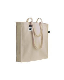 SHOPPER CERTIFICATA FAIRTRADE® IN COTONE 140G/M2, MANICI LUNGHI E SOFFIETTO