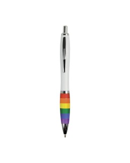 PENNA A SCATTO IN PLASTICA ABS, CON FUSTO BIANCO, IMPUGNATURA ARCOBALENO 23808