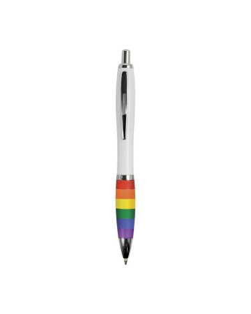 PENNA A SCATTO IN PLASTICA ABS, CON FUSTO BIANCO, IMPUGNATURA ARCOBALENO 23808
