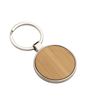 PORTACHIAVI IN METALLO TONDO, CON PARTICOLARE FRONTALE IN BAMB? 23905