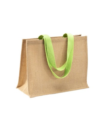 BORSA IN JUTA, MANICI LUNGHI COLORATI E SOFFIETTO 24104