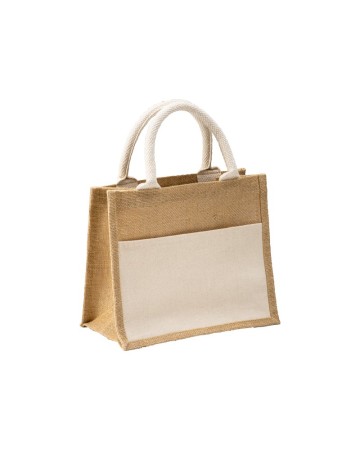 MINI BORSA IN JUTA CON TASCA E MANICI IN COTONE 24105