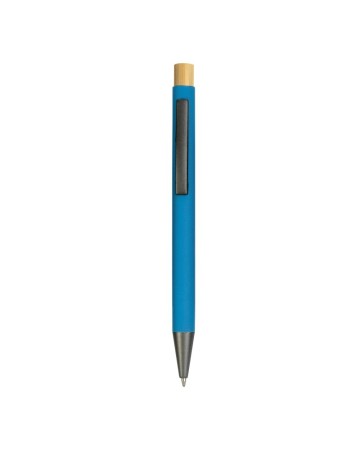 PENNA A SCATTO IN METALLO GOMMATO CON PARTICOLARI BRUNITI E PULSANTE IN BAMBU 24823