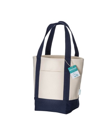 MINI BORSA SHOPPER IN COTONE RICICLATO DA 340 G/M2 CON MANICI E BASE COLORATI. GRS 25117