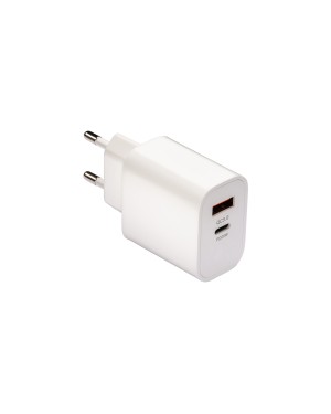 CARICABATTERIE USB IN ABS CON 1 PORTA USB A E 1 PORTA USB-C. SPINA EUROPEA A 2 POLI 25406