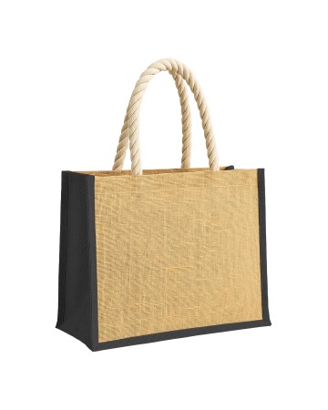 BORSA IN JUTA CON MANICI LUNGHI IN CORDA E INSERTI COLORATI. CON SOFFIETTO 26109