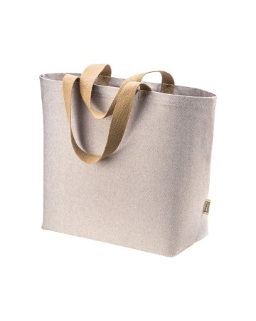 BORSA IN COTONE RICICLATO 340 G/M2 CON EFFETTO MELANGE. MANICI LUNGHI COLORATI E SOFFIETTO 26122